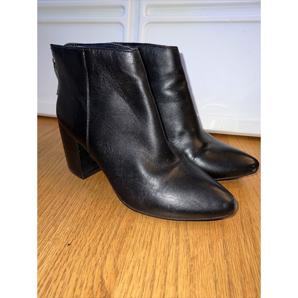STEVE MADDEN Black Leather High Heel Ankle Boots, back zip 7.5 M